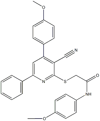 2-{[3-cyano-4-(4-methoxyphenyl)-6-phenyl-2-pyridinyl]sulfanyl}-N-(4-methoxyphenyl)acetamide Struktur