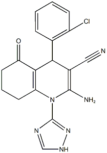 2-amino-4-(2-chlorophenyl)-5-oxo-1-(1H-1,2,4-triazol-3-yl)-1,4,5,6,7,8-hexahydro-3-quinolinecarbonitrile Struktur