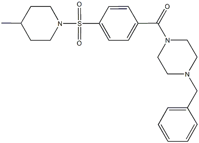 1-benzyl-4-{4-[(4-methyl-1-piperidinyl)sulfonyl]benzoyl}piperazine Struktur