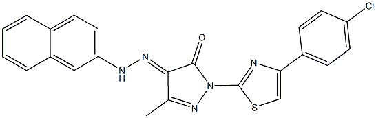 1-[4-(4-chlorophenyl)-1,3-thiazol-2-yl]-3-methyl-1H-pyrazole-4,5-dione 4-(2-naphthylhydrazone) Struktur