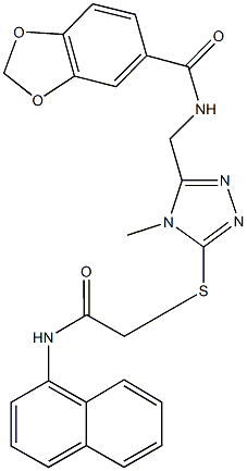 N-[(4-methyl-5-{[2-(1-naphthylamino)-2-oxoethyl]sulfanyl}-4H-1,2,4-triazol-3-yl)methyl]-1,3-benzodioxole-5-carboxamide Struktur