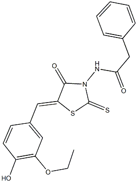 N-[5-(3-ethoxy-4-hydroxybenzylidene)-4-oxo-2-thioxo-1,3-thiazolidin-3-yl]-2-phenylacetamide Struktur