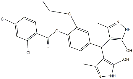 4-[bis(5-hydroxy-3-methyl-1H-pyrazol-4-yl)methyl]-2-ethoxyphenyl 2,4-dichlorobenzoate Struktur