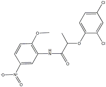 2-(2,4-dichlorophenoxy)-N-{5-nitro-2-methoxyphenyl}propanamide Struktur