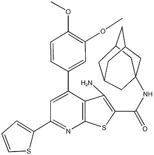 N-(1-adamantyl)-3-amino-4-(3,4-dimethoxyphenyl)-6-(2-thienyl)thieno[2,3-b]pyridine-2-carboxamide Struktur