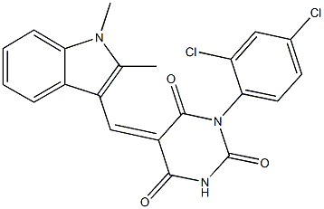 1-(2,4-dichlorophenyl)-5-[(1,2-dimethyl-1H-indol-3-yl)methylene]-2,4,6(1H,3H,5H)-pyrimidinetrione Struktur