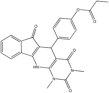 4-(1,3-dimethyl-2,4,6-trioxo-2,3,4,5,6,11-hexahydro-1H-indeno[2',1':5,6]pyrido[2,3-d]pyrimidin-5-yl)phenyl propionate Struktur