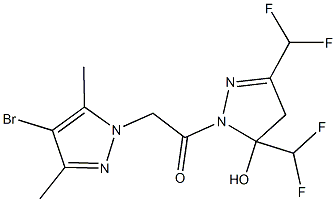 1-[(4-bromo-3,5-dimethyl-1H-pyrazol-1-yl)acetyl]-3,5-bis(difluoromethyl)-4,5-dihydro-1H-pyrazol-5-ol Struktur