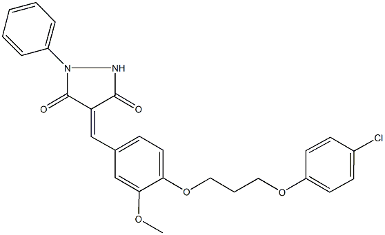 4-{4-[3-(4-chlorophenoxy)propoxy]-3-methoxybenzylidene}-1-phenyl-3,5-pyrazolidinedione Struktur