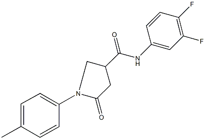 N-(3,4-difluorophenyl)-1-(4-methylphenyl)-5-oxo-3-pyrrolidinecarboxamide Struktur