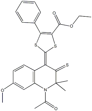 ethyl 2-(1-acetyl-7-methoxy-2,2-dimethyl-3-thioxo-2,3-dihydro-4(1H)-quinolinylidene)-5-phenyl-1,3-dithiole-4-carboxylate Struktur