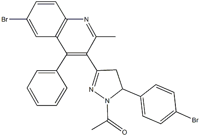 3-[1-acetyl-5-(4-bromophenyl)-4,5-dihydro-1H-pyrazol-3-yl]-6-bromo-2-methyl-4-phenylquinoline Struktur