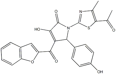 1-(5-acetyl-4-methyl-1,3-thiazol-2-yl)-4-(1-benzofuran-2-ylcarbonyl)-3-hydroxy-5-(4-hydroxyphenyl)-1,5-dihydro-2H-pyrrol-2-one Struktur