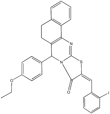 7-(4-ethoxyphenyl)-10-(2-iodobenzylidene)-5,7-dihydro-6H-benzo[h][1,3]thiazolo[2,3-b]quinazolin-9(10H)-one Struktur