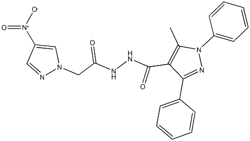 N'-({4-nitro-1H-pyrazol-1-yl}acetyl)-5-methyl-1,3-diphenyl-1H-pyrazole-4-carbohydrazide Struktur