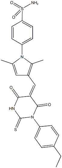 4-{3-[(1-(4-ethylphenyl)-4,6-dioxo-2-thioxotetrahydro-5(2H)-pyrimidinylidene)methyl]-2,5-dimethyl-1H-pyrrol-1-yl}benzenesulfonamide Struktur