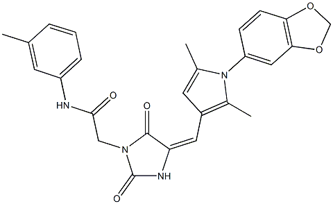 2-(4-{[1-(1,3-benzodioxol-5-yl)-2,5-dimethyl-1H-pyrrol-3-yl]methylene}-2,5-dioxo-1-imidazolidinyl)-N-(3-methylphenyl)acetamide Struktur