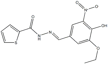 N'-{3-ethoxy-4-hydroxy-5-nitrobenzylidene}-2-thiophenecarbohydrazide Struktur