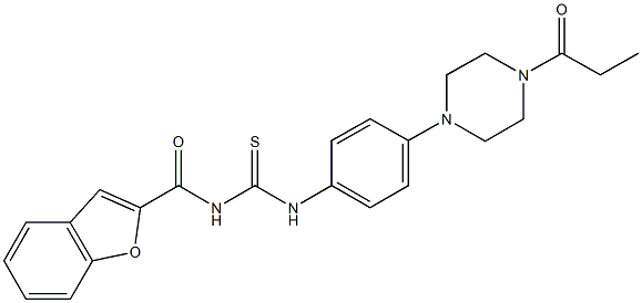 N-(1-benzofuran-2-ylcarbonyl)-N'-[4-(4-propionyl-1-piperazinyl)phenyl]thiourea Struktur