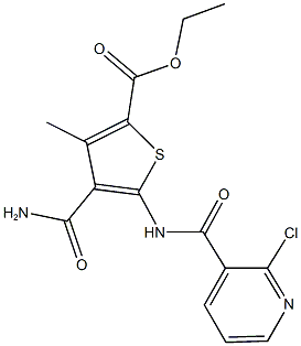 ethyl 4-(aminocarbonyl)-5-{[(2-chloropyridin-3-yl)carbonyl]amino}-3-methylthiophene-2-carboxylate Struktur