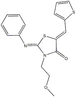 3-(2-methoxyethyl)-2-(phenylimino)-5-(2-thienylmethylene)-1,3-thiazolidin-4-one Struktur