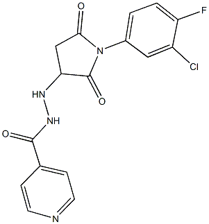 N'-[1-(3-chloro-4-fluorophenyl)-2,5-dioxo-3-pyrrolidinyl]isonicotinohydrazide Struktur