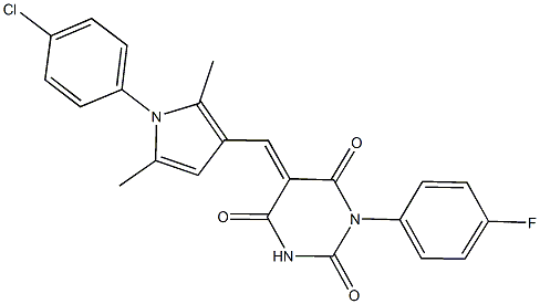 5-{[1-(4-chlorophenyl)-2,5-dimethyl-1H-pyrrol-3-yl]methylene}-1-(4-fluorophenyl)-2,4,6(1H,3H,5H)-pyrimidinetrione Struktur