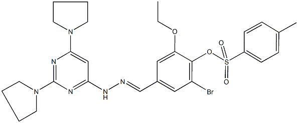 2-bromo-4-{2-[2,6-di(1-pyrrolidinyl)-4-pyrimidinyl]carbohydrazonoyl}-6-ethoxyphenyl 4-methylbenzenesulfonate Struktur