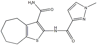 N-[3-(aminocarbonyl)-5,6,7,8-tetrahydro-4H-cyclohepta[b]thien-2-yl]-1-methyl-1H-pyrazole-3-carboxamide Struktur