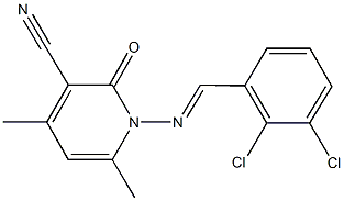 1-[(2,3-dichlorobenzylidene)amino]-4,6-dimethyl-2-oxo-1,2-dihydropyridine-3-carbonitrile Struktur