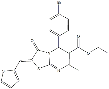 ethyl 5-(4-bromophenyl)-7-methyl-3-oxo-2-(2-thienylmethylene)-2,3-dihydro-5H-[1,3]thiazolo[3,2-a]pyrimidine-6-carboxylate Struktur