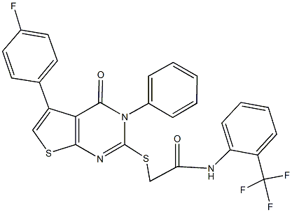 2-{[5-(4-fluorophenyl)-4-oxo-3-phenyl-3,4-dihydrothieno[2,3-d]pyrimidin-2-yl]sulfanyl}-N-[2-(trifluoromethyl)phenyl]acetamide Struktur