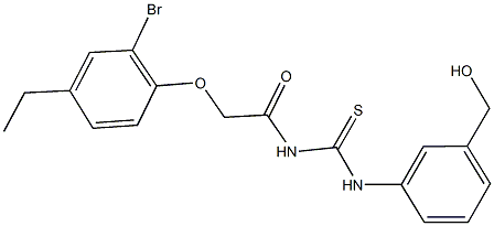 N-[(2-bromo-4-ethylphenoxy)acetyl]-N'-[3-(hydroxymethyl)phenyl]thiourea Struktur