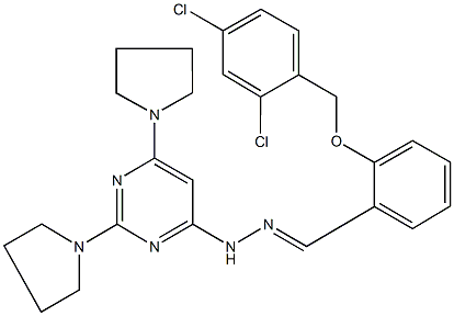 2-[(2,4-dichlorobenzyl)oxy]benzaldehyde [2,6-di(1-pyrrolidinyl)-4-pyrimidinyl]hydrazone Struktur