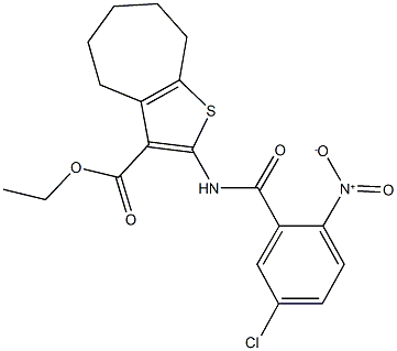 ethyl 2-({5-chloro-2-nitrobenzoyl}amino)-5,6,7,8-tetrahydro-4H-cyclohepta[b]thiophene-3-carboxylate Struktur