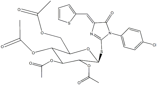 1-(4-chlorophenyl)-5-oxo-4-(2-thienylmethylene)-4,5-dihydro-1H-imidazol-2-yl 2,3,4,6-tetra-O-acetyl-1-thiohexopyranoside Struktur