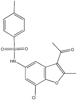 N-(3-acetyl-7-chloro-2-methyl-1-benzofuran-5-yl)-4-methylbenzenesulfonamide Struktur