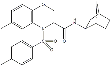 N-bicyclo[2.2.1]hept-2-yl-2-{2-methoxy-5-methyl[(4-methylphenyl)sulfonyl]anilino}acetamide Struktur