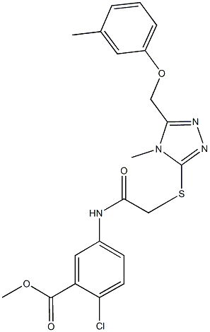 methyl2-chloro-5-{[({4-methyl-5-[(3-methylphenoxy)methyl]-4H-1,2,4-triazol-3-yl}thio)acetyl]amino}benzoate Struktur