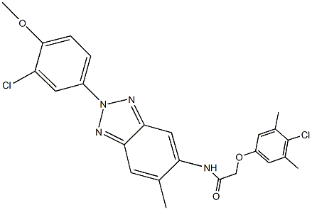 2-(4-chloro-3,5-dimethylphenoxy)-N-[2-(3-chloro-4-methoxyphenyl)-6-methyl-2H-1,2,3-benzotriazol-5-yl]acetamide Struktur