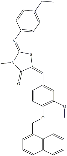 2-[(4-ethylphenyl)imino]-5-[3-methoxy-4-(1-naphthylmethoxy)benzylidene]-3-methyl-1,3-thiazolidin-4-one Struktur