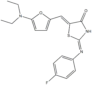 5-{[5-(diethylamino)-2-furyl]methylene}-2-[(4-fluorophenyl)imino]-1,3-thiazolidin-4-one Struktur