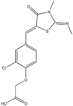 (2-chloro-4-{[3-methyl-2-(methylimino)-4-oxo-1,3-thiazolidin-5-ylidene]methyl}phenoxy)acetic acid Struktur