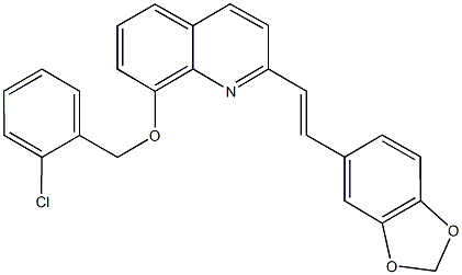 2-[2-(1,3-benzodioxol-5-yl)vinyl]-8-quinolinyl 2-chlorobenzyl ether Struktur