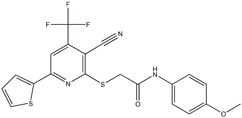 2-{[3-cyano-6-(2-thienyl)-4-(trifluoromethyl)-2-pyridinyl]sulfanyl}-N-(4-methoxyphenyl)acetamide Struktur