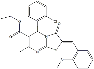 ethyl 5-(2-chlorophenyl)-2-(2-methoxybenzylidene)-7-methyl-3-oxo-2,3-dihydro-5H-[1,3]thiazolo[3,2-a]pyrimidine-6-carboxylate Struktur