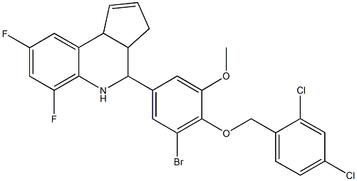 4-{3-bromo-4-[(2,4-dichlorobenzyl)oxy]-5-methoxyphenyl}-6,8-difluoro-3a,4,5,9b-tetrahydro-3H-cyclopenta[c]quinoline Struktur