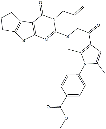 methyl 4-(3-{[(3-allyl-4-oxo-3,5,6,7-tetrahydro-4H-cyclopenta[4,5]thieno[2,3-d]pyrimidin-2-yl)sulfanyl]acetyl}-2,5-dimethyl-1H-pyrrol-1-yl)benzoate Struktur