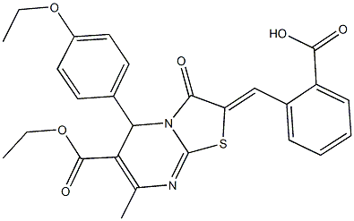 2-[(6-(ethoxycarbonyl)-5-(4-ethoxyphenyl)-7-methyl-3-oxo-5H-[1,3]thiazolo[3,2-a]pyrimidin-2(3H)-ylidene)methyl]benzoic acid Struktur