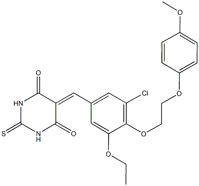 5-{3-chloro-5-ethoxy-4-[2-(4-methoxyphenoxy)ethoxy]benzylidene}-2-thioxodihydro-4,6(1H,5H)-pyrimidinedione Struktur